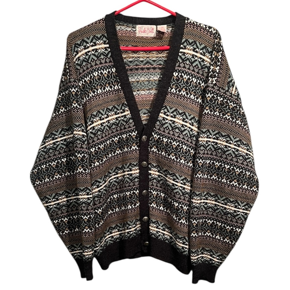 Vintage Paulo Conti Knit Cardigan Wool Blend Oversized Men’s Size Large